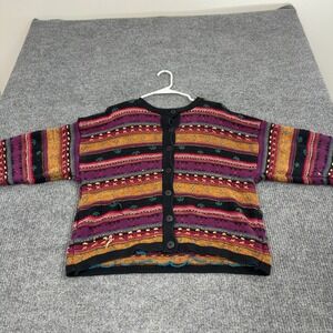 Vintage Le Moda Cardigan Womens L Multicolor Ramie Cotton Fair Isle Knit Retro
